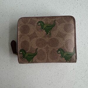 Coach Brown Wallet with Green Dino Print